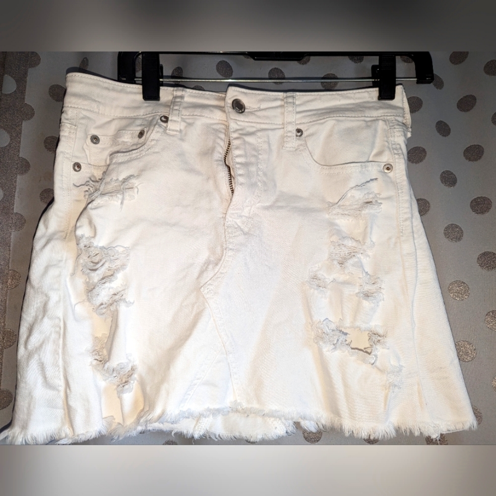 AMERICAN EAGLE OUTFITTERS Denim Distressed Mini Skirt 4 - Picture 1 of 12